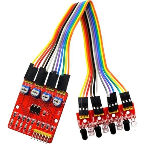 Glyduino Four-Way Infrared Tracing 4 Channel Tracking Sensor Module Transmission Line Modules Obstacle Avoidance for Arduino