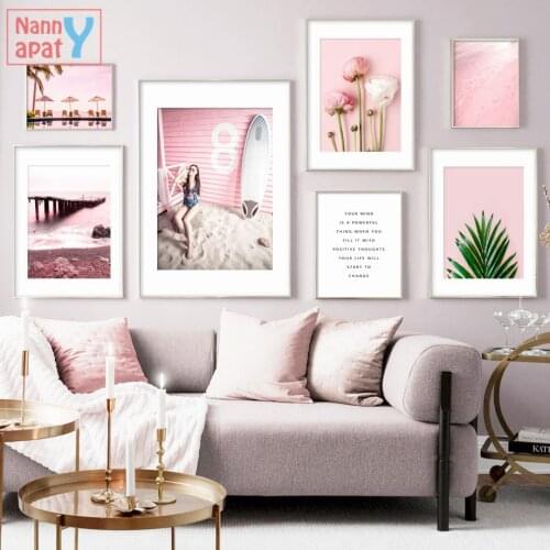 Walkway Leaves Wall Art Canvas Painting Flower Girl Beach Nordic Posters and Prints Wall Pictures for Living Room Home Decor