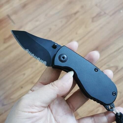 Free shipping Semi serrated blade all steel handle travel portable outdoor rescue survival knife small tools folding knife