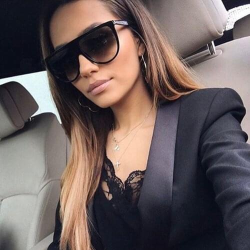 2021 New Fashion Sunglasses Women Vintage Retro Flat Top Oversized Sun Glasses Square Pilot Luxury Designer Large Black Shades