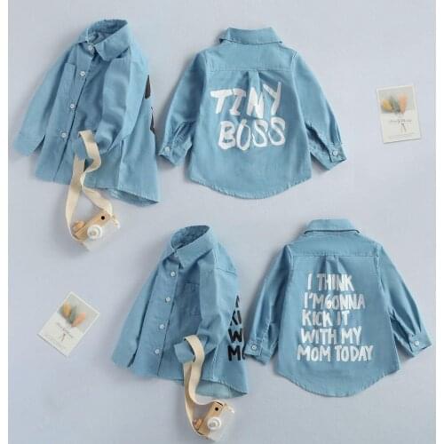 2-7Y Autumn Toddler Kids Baby Girl Shirts Tops Clothes Denim Letter Print Long Sleeve Tops Shirt Warm Coat Shirt