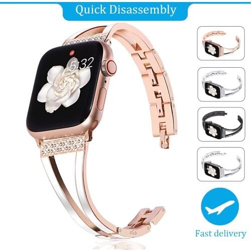 Women Diamond Band for Apple Watch Band 44/40/38/42mm Jewelry Metal Belt for IWatch Strap Serie SE 6 5 4 3 Bracelet Accessories