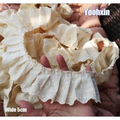 5CM Wide Luxury Embroidery Yellow flower lace fabric trim ribbon applique DIY sewing collar Ruffle guipure wedding Cloth decor