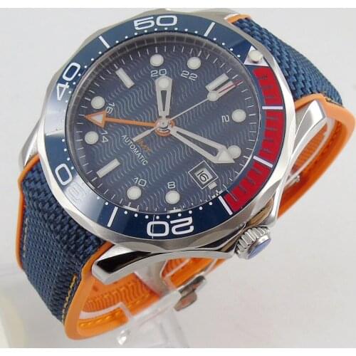 Luxury 41mm Mechancial Mens Watch Blue Dial Sapphire Glass GMT Automatic Rubber Band Luminous Ceramic Bezel Date Function