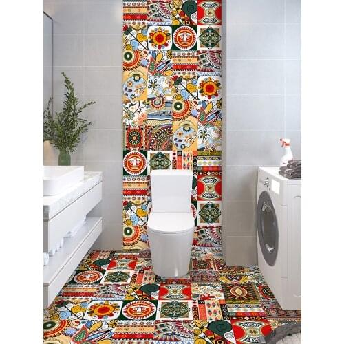 Self adhesive wallpaper bathroom waterproof kitchen background decoration pasted with retro Thangka stickers 10pcs
