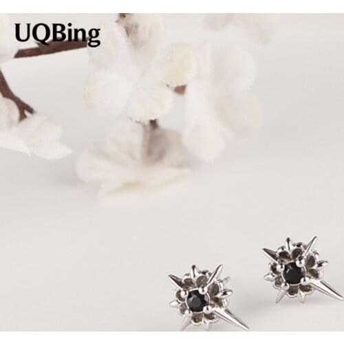 Wholesale Sterling Silver Jewelry Black Crystal Earrings 925 Sterling Silver Stud Earrings Brincos Pendientes