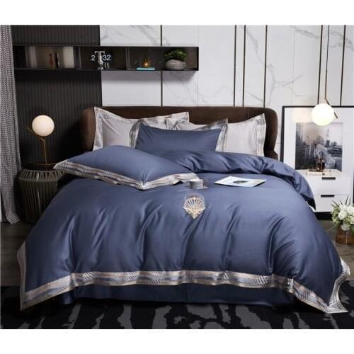 Chic Designer Embroidery Border Duvet Cover good drape Premium 1000TC Egyptian Cotton 4Pcs 1Duvet cover 1Bed Sheet 2 Pillowcases