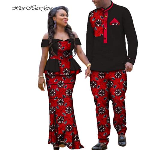 Wedding Two Piece Set African Dashiki Print Couple Clothing for Lovers Mens shirt and pant Blazer Womens Party Dress WYQ113