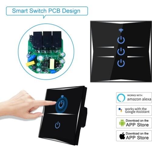 Milfra Wifi Switch Neutral Wire Required Smart Light Switch Voice Touch Phone Control Glass Wall Switch for Assistant Alexa Tuya