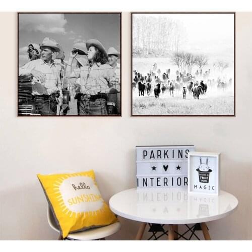 Vintage Cowboy Cowgirls Black White Photography Poster Art Prints Horse Animal Pictures Canvas Painting Western Country Decor