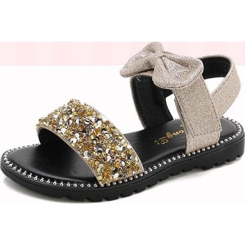 Summer Fashion Girl Sandal Children Girls Flat Rome Sandal Bling Bling bowknot Kids Shoes gold silver pink 4 5 6 7 8 9 10 11-15T