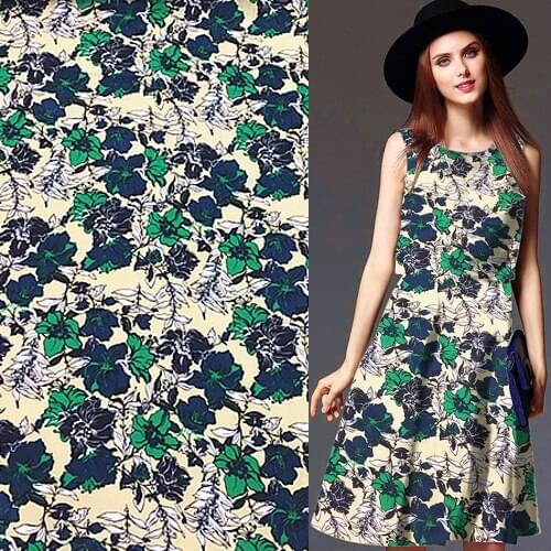 Green and blue floral print soft silk Crepe DE chine fabric sand wash,SCDC753
