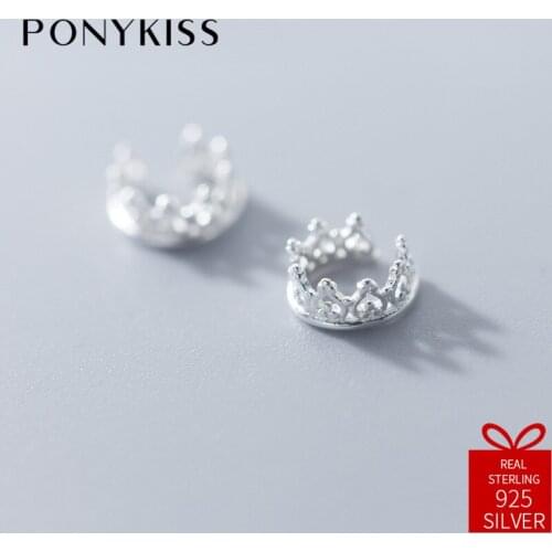PONYKISS Romantic 100% 925 Sterling Silver Hollow Crown Clip Earrings Women Festival Party Delicate Accessory Fine Birthday Gift