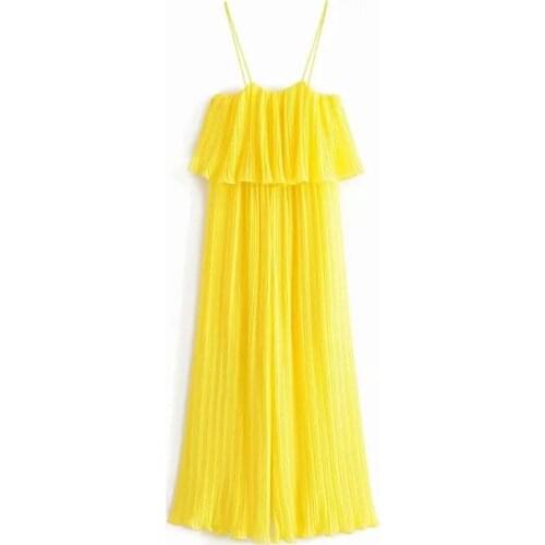 Jumpsuit 2021 Summer Women yellow slim Chiffon Sexy Square Collar Sleeveless Elegant Female Long Casual Rompers ladies Rompers