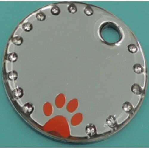 Factory wholesale round inlaid stone blank dog tag cheap custom metal red paw dog tag