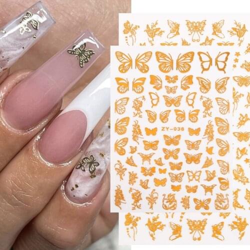 Butterfly Nail Art Stickers 3D Gold Silver Laser Bronzing Butterfly Sticker Nail Transfer Foils Decals Nail Art Decoration 1PCS