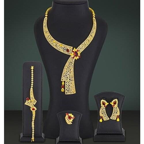 KellyBola Dubai High Quality Full Cubic Zirconia Bride Wedding Necklace Bracelet Earrings Ring Set Ladies Banquet CZ Luxury 4PCS