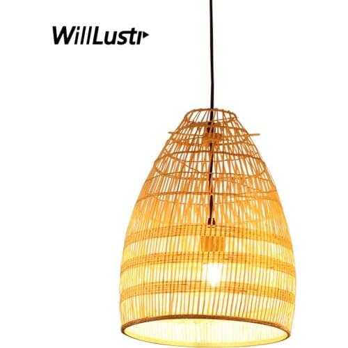 Hand Knitted Bamboo Pendant Lamp Hotel Bar Restaurant Cafe Living Room Bedroom Modern Minimalist Zen Suspension Hanging Lighting