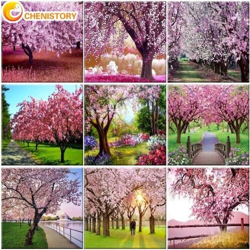CHENISTORY Frame Cherry Trees Diy Oil Painting By Number Modern Wall Art Canvas Painting Acrylic Coloring By Numbers Home Decor
