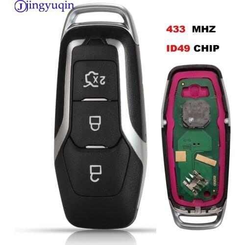 Jingyuqin 434Mhz ID49 Full Smart Remote Key for Ford Mondeo 2.0T Kuga Mustang 2015- Edge Keyless Go Car Styling 3BTN Silver Tape