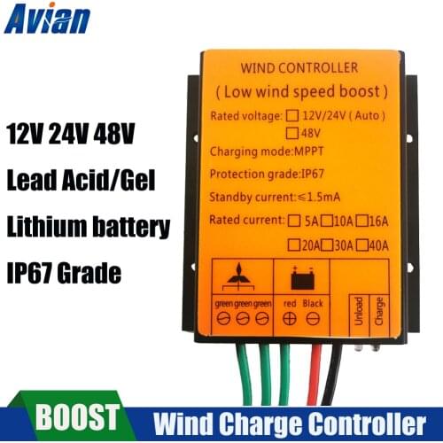 Max 800W 12V 24V 48V MPPT Boost Wind Generator Controller IP67 Protection Compatible with Gel Lead Acid Lithium Battery