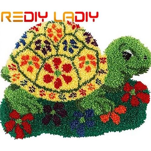 Latch Hook Rug Kits Crocheting Carpet Rug Green Turtle Acrylic Yarn Pre-Printed Canvas Cushion Mat Crochet Tapestry Sofa Decor