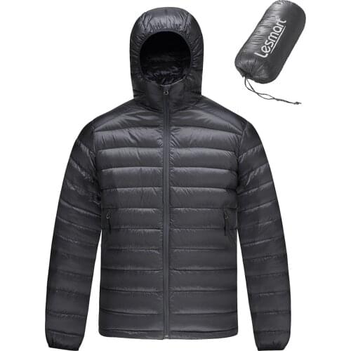 Mens Down Jacket Winter New Lesmart Fashion Hooded Warm Coats Male Lightweight Puffer 90% White Duck Down Parka Outwear
