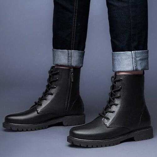 Plus Size 36-48 Men Boots Autumn Winter Ankle Boots Shoes Genuine Leather Casual Shoes Man Punk Military Boots Warm Snow Shoes