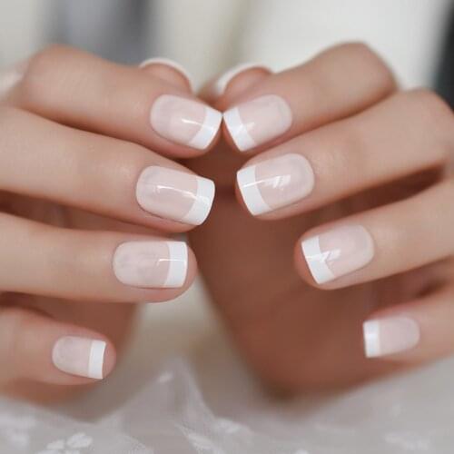 Natural Square French Nail Shiny Nude Artificial Full Cover Fake Nail Medium Daily Work Lady False Nail