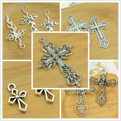 Alloy hollow cross shape DIY charm Christmas pendant flower carved out jewerly accessories finding antique silver necklace hot