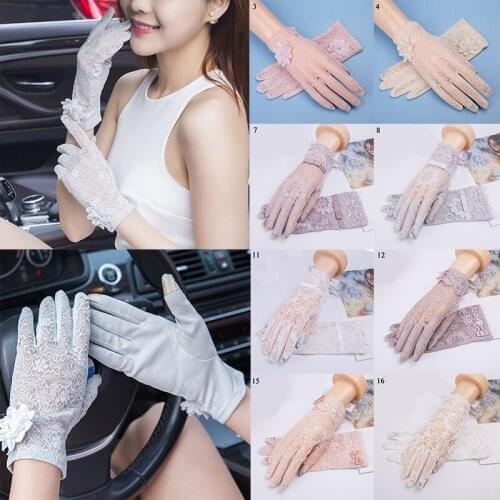 Touch Screen Driving Lace Gloves Floral Bow Summer No-Slip Fabric Sun Protection Elegant Lady Breathable Soft Gloves 1 Pairs