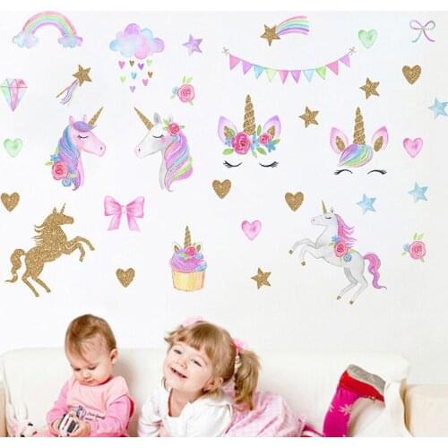 Unicorn Rainbow Wall Sticker Art Mural Living Room Bedroom Waterproof Wall Decoration Wall Stickers for Kids Room DIY Home Decor