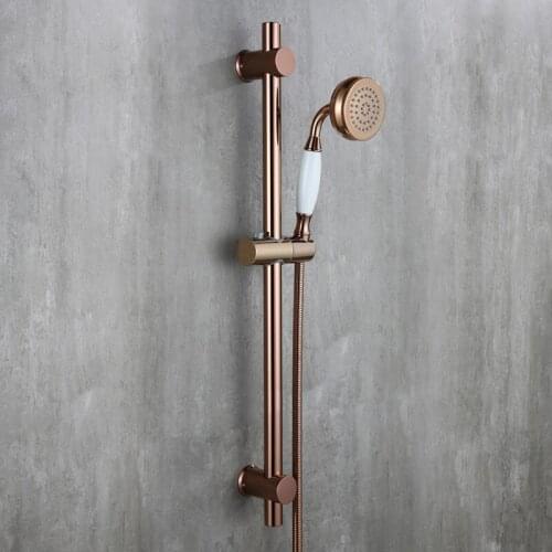 Luxury Rose Gold strong round brass Handhand Shower Head set with Adjustable stainless steel Slide Bar shower head holder-D