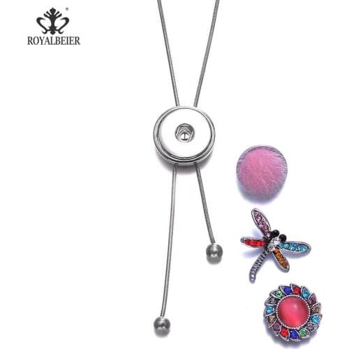 RoyalBeier Stretch Tassel 18mm Snaps Buttons Pendant Necklaces Night Club Sweater Necklace For Women Charming Jewelry Collier