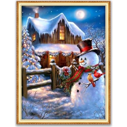 Christmas Snowman DIY Cross Stitch Embroidery 11CT Kits Needlework Craft Cotton Thread Printed Canvas Home Decoration Wholesale