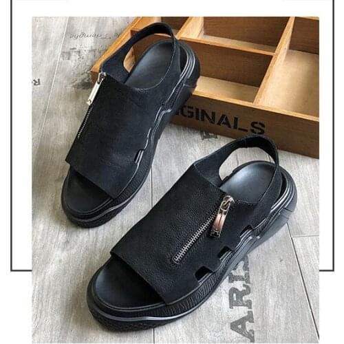 Platform sandals for men new leather sandals for men new leather sandals for men Korean style personality oxhide Roman sandals