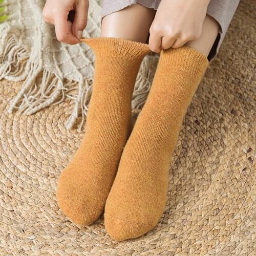 Super Thick Womens Wool Socks Terry Socks Mid-tube Winter Add Velvet Thick Warm Terry Socks