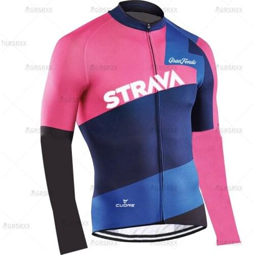 STRAVA Mens' Long Sleeve Cycling Jersey Bicycle Team Spring Breathable Sportswear Long Sleeve Cycling Uniform MTB Bicycle Shirts