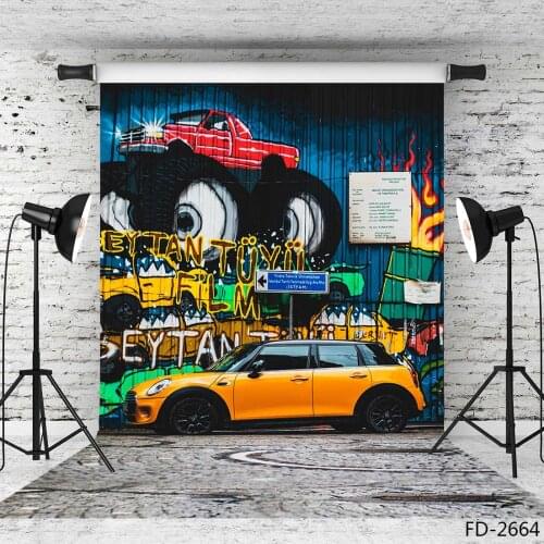 Street Graffiti Art Car Brick Floor Backdrops Baby Young Portrait Outdoor Scenic Photography Backgrounds Photocall Photo Studio