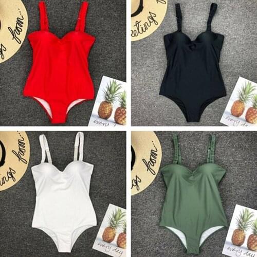 Sexy Women solid bikini swimsuit Padded push-up women ladies One piece Monokini 2019 Costume beach sport Bodysuit Fancy Swimming