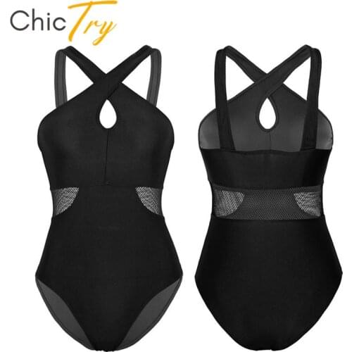 ChicTry Adult Sleeveless Fishnet Splice High Cut Sexy Bodysuit Dancewear Women Ballet Gymnastics Leotard Stretchy Dance Costume