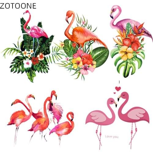 ZOTOONE Big Size Cartoon Flamingo Flower Patch Iron on Stickers DIY Heat Transfers Patches for Clothing Vinyl Appliques for Kids