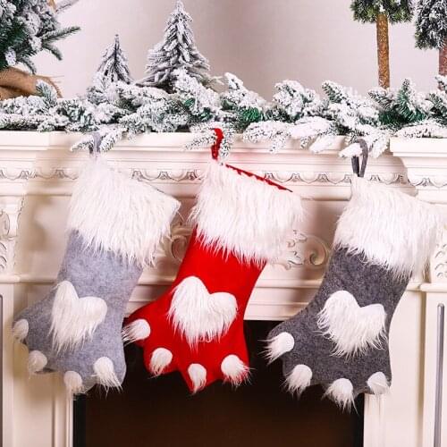 1pc 42*22cm Merry Christmas Party Xmas Tree Hanging Decor New Year Fluffy Cartoon Cat Paw Stocking Sock Kids Gift Candy Bags