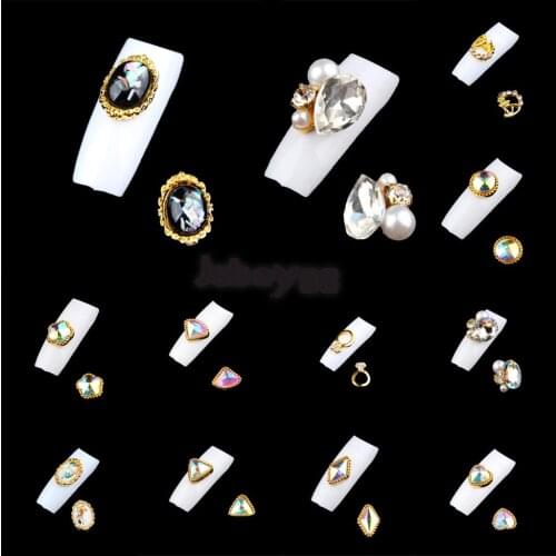 10Pieces Glitter 3D Nail Art Sticker Nail Tip DIY Charms Black Oval