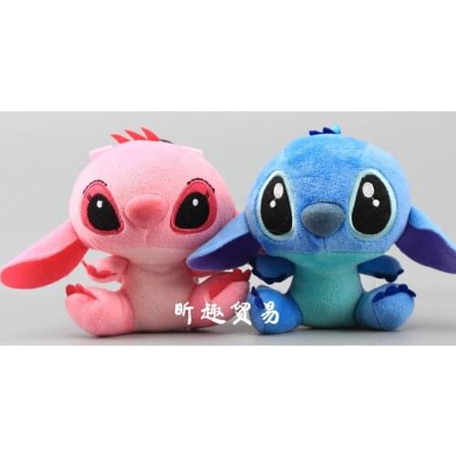 2pcs 4inch 10cm Blue Pink Lilo Stitch Plush Dolls With Keychain Couple Models Cartoon Soft Stuffed Toy For Kids Baby Gifts