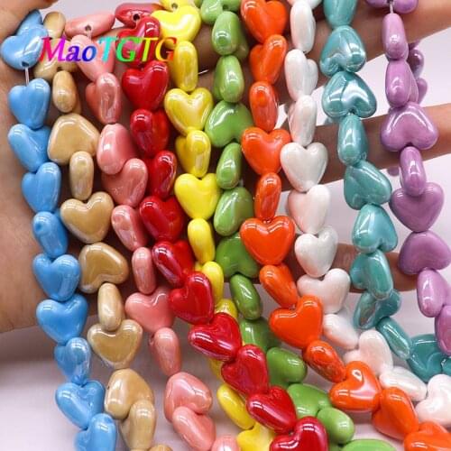 20pcs Love Shape Ceramic Beads For Jewelry Making Necklace Bracelet 13x15mm Colorful Ceramic Loose Bead Accessories Wholesale