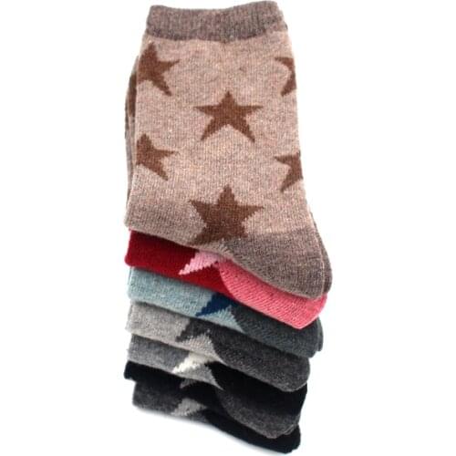 2019 Warm Pentagram Wool Socks Winter Thicken Thermal Rabbit Warm Snow Socks for Ladies Big Size RUR36-42 206