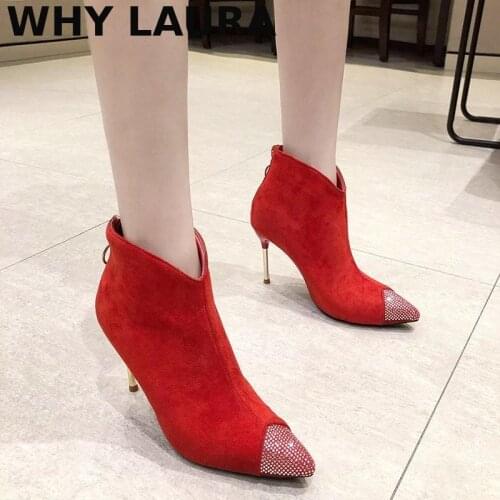2020 new fashion womens ankle boots pointed high heel stiletto heels suede zipper dress boots