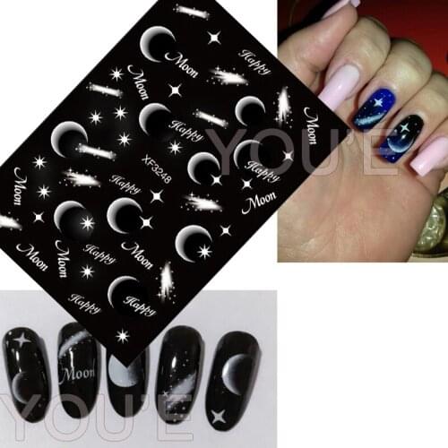 3D Nail Sticker Decoration Transparent Moon DIY Sticker Decals Tips Manicure Charm Design Adhesive for Nail Stars Moon Shadow
