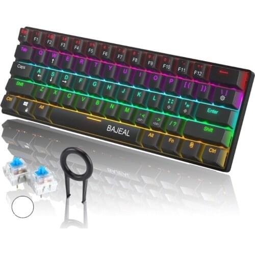 T5EE 61 Keys Small Bluetooth-compatible Gaming Keyboard LED Backlit Compact USB Wired Mini Mute Keyboard for Office Windows